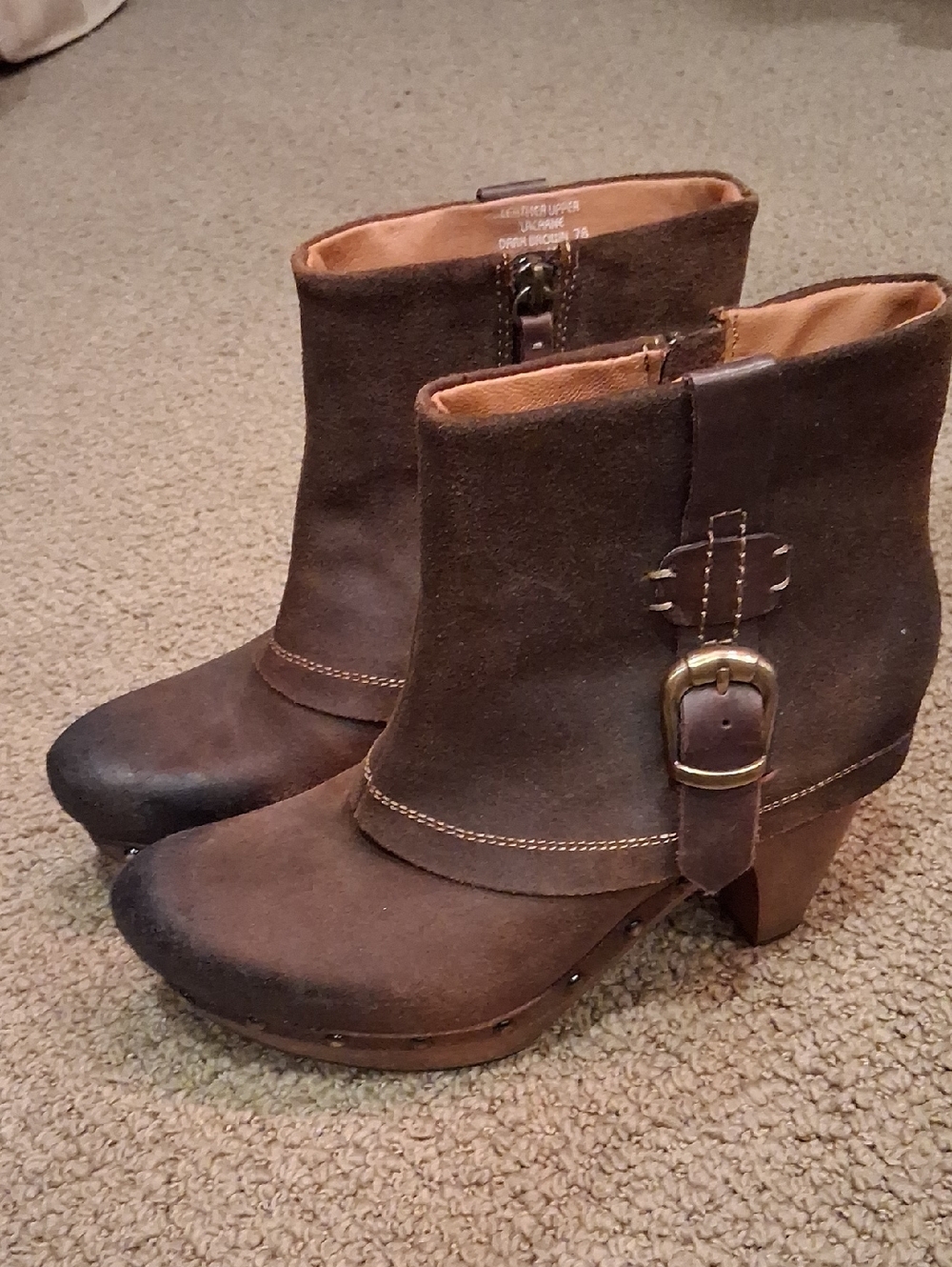 Earthies Brown Suede Ankle Booties with Buckle Accent